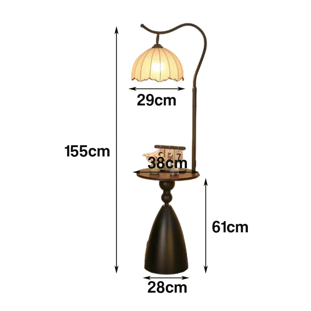 LIVARA Floor Lamp 3 Lighting Modes Lily Shade Cotton-Linen Shade Walnut Wood Base Foot Switch