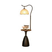 LIVARA Floor Lamp 3 Lighting Modes Lily Shade Cotton-Linen Shade Walnut Wood Base Foot Switch