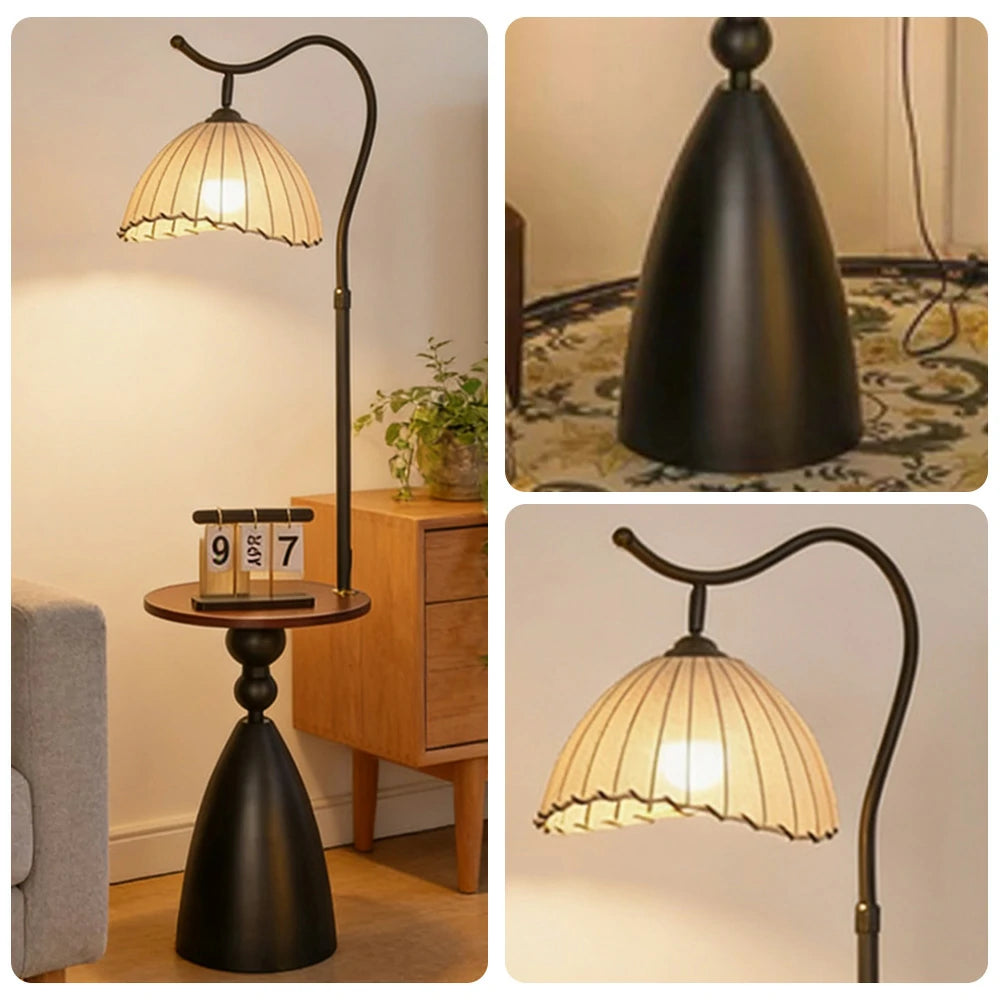 LIVARA Floor Lamp 3 Lighting Modes Ingot Shade Cotton-Linen Shade Walnut Wood Base Foot Switch