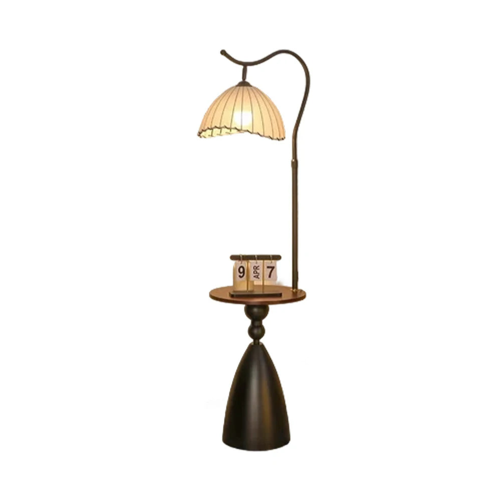 LIVARA Floor Lamp 3 Lighting Modes Ingot Shade Cotton-Linen Shade Walnut Wood Base Foot Switch