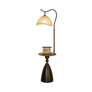 LIVARA Floor Lamp 3 Lighting Modes Ingot Shade Cotton-Linen Shade Walnut Wood Base Foot Switch