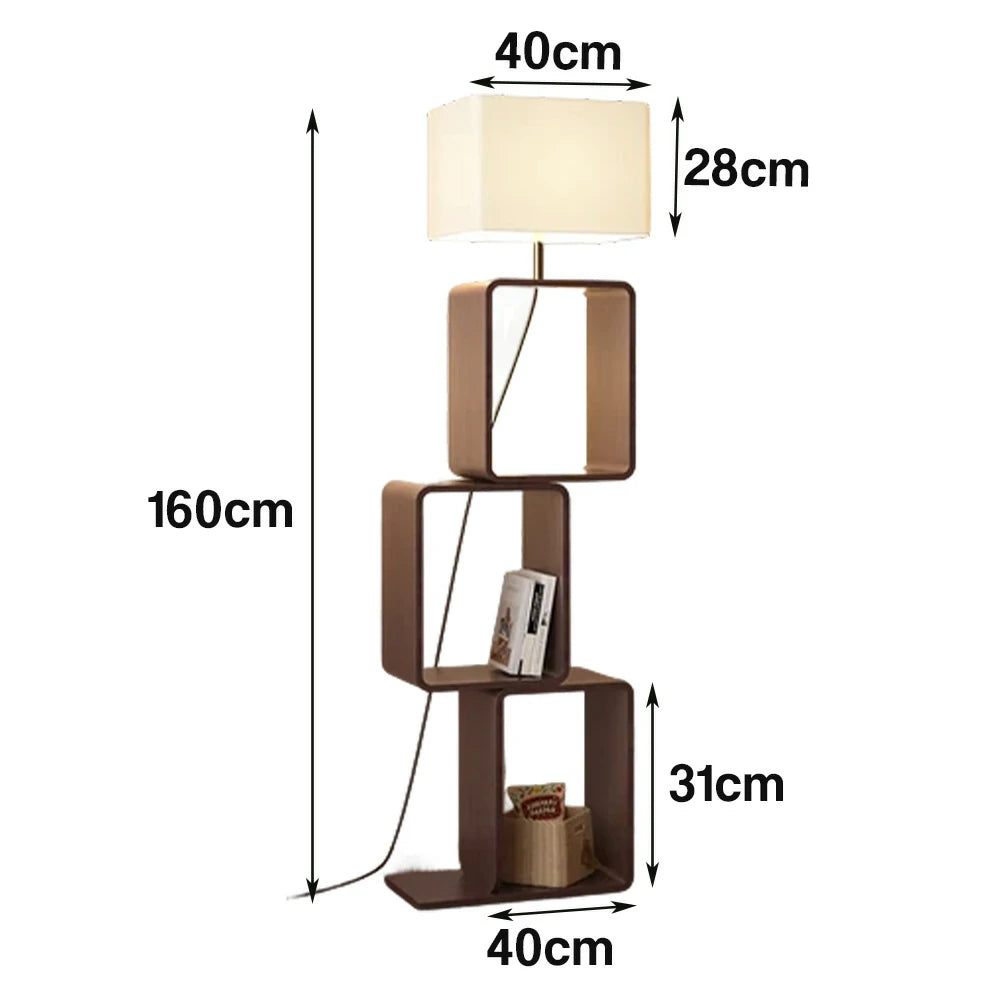LIVARA Floor Lamp 3 Lighting Modes Fabric Shade Iron Base with Wood Top Foot Switch and Storage Shelf - Walnut