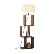 LIVARA Floor Lamp 3 Lighting Modes Fabric Shade Iron Base with Wood Top Foot Switch and Storage Shelf - Walnut