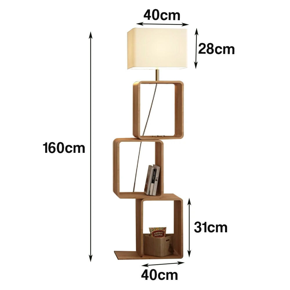 LIVARA Floor Lamp 3 Lighting Modes Fabric Shade Iron Base with Wood Top Foot Switch and Storage Shelf - Wood