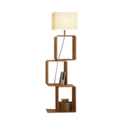 LIVARA Floor Lamp 3 Lighting Modes Fabric Shade Iron Base with Wood Top Foot Switch and Storage Shelf - Wood