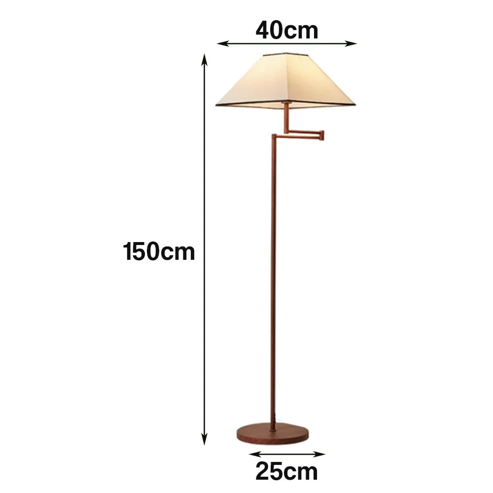 LIVARA Floor Lamp 3 Lighting Modes Fabric Shade Water Transfer Wood Texture Iron Base Rotatable Arm