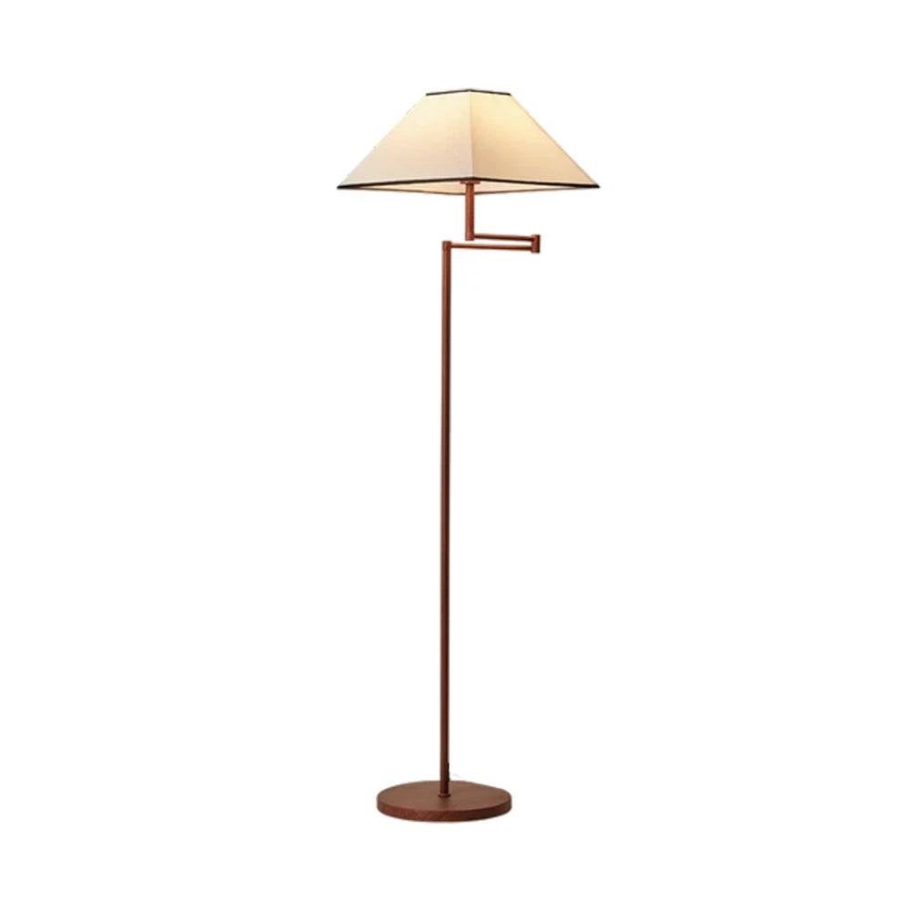 LIVARA Floor Lamp 3 Lighting Modes Fabric Shade Water Transfer Wood Texture Iron Base Rotatable Arm