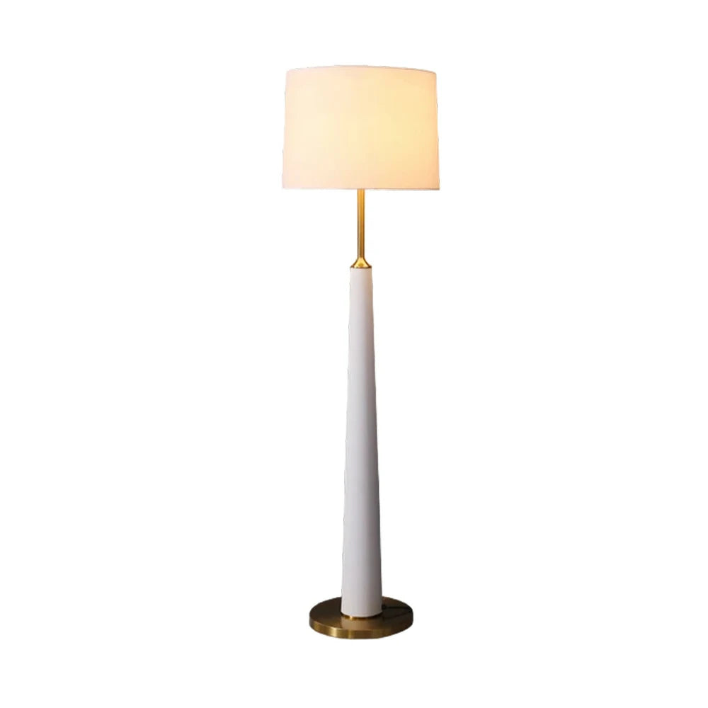 LIVARA Floor Lamp 3 Lighting Modes Fabric Shade Iron Base Foot Switch Water Transfer Wood Texture - White
