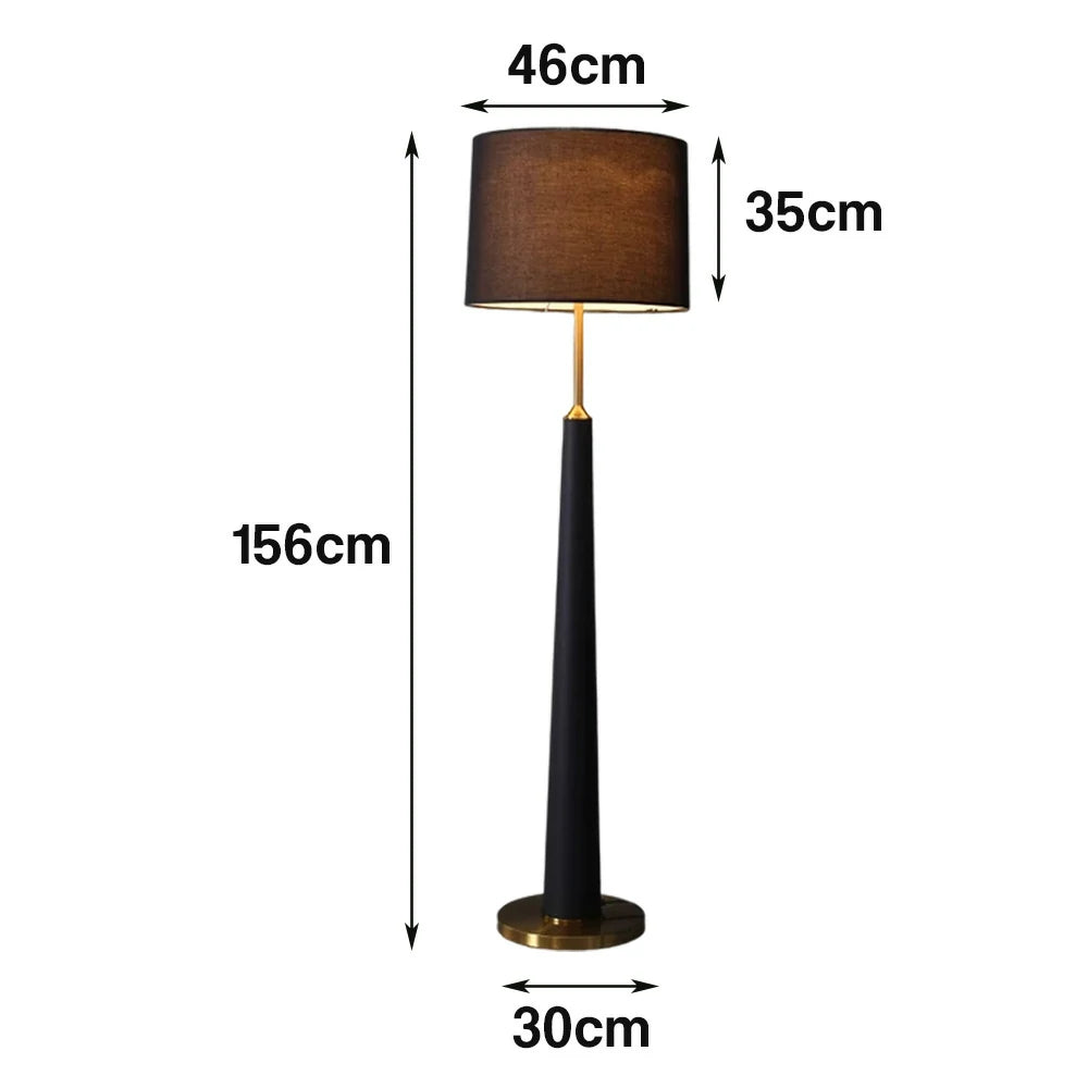 LIVARA Floor Lamp 3 Lighting Modes Fabric Shade Iron Base Foot Switch Water Transfer Wood Texture - Black