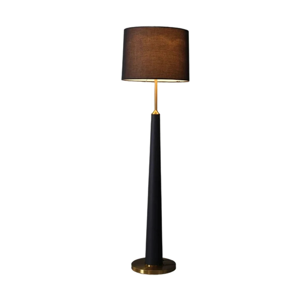 LIVARA Floor Lamp 3 Lighting Modes Fabric Shade Iron Base Foot Switch Water Transfer Wood Texture - Black