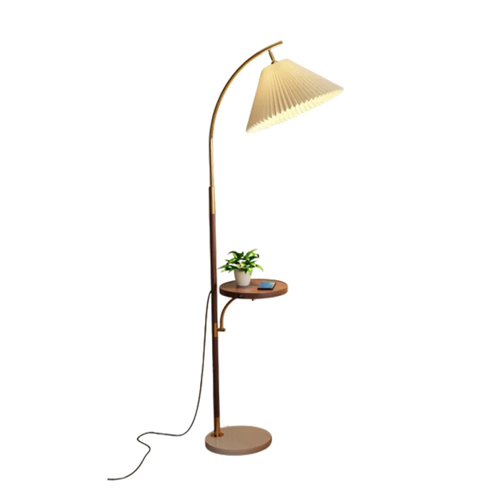 LIVARA Floor Lamp 3 Lighting Modes Pleated Fabric Shade Marble Base Iron Pole Foot Switch for Modern Spaces
