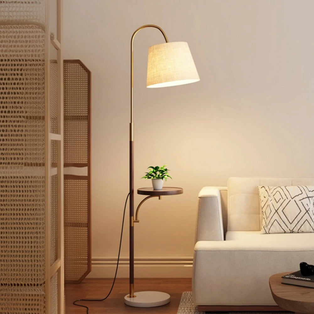 LIVARA Floor Lamp 3 Lighting Modes Linen Fabric Shade Marble Base Iron Pole Foot Switch for Modern Spaces