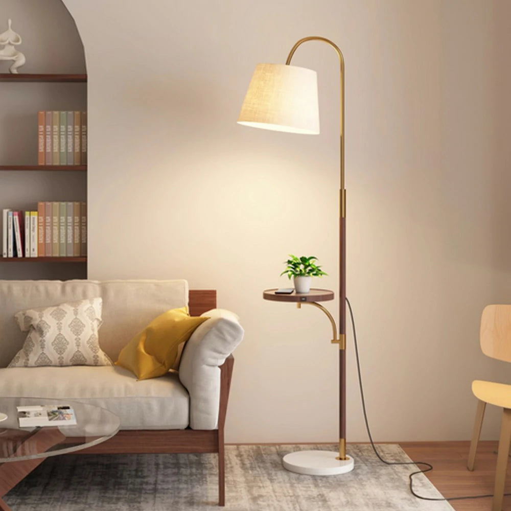 LIVARA Floor Lamp 3 Lighting Modes Linen Fabric Shade Marble Base Iron Pole Foot Switch for Modern Spaces