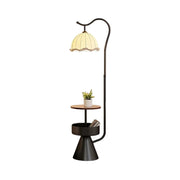 LIVARA Floor Lamp with Dual Storage Shelves Warm Ambient Light Iron & Walnut Frame Stable Design - Black