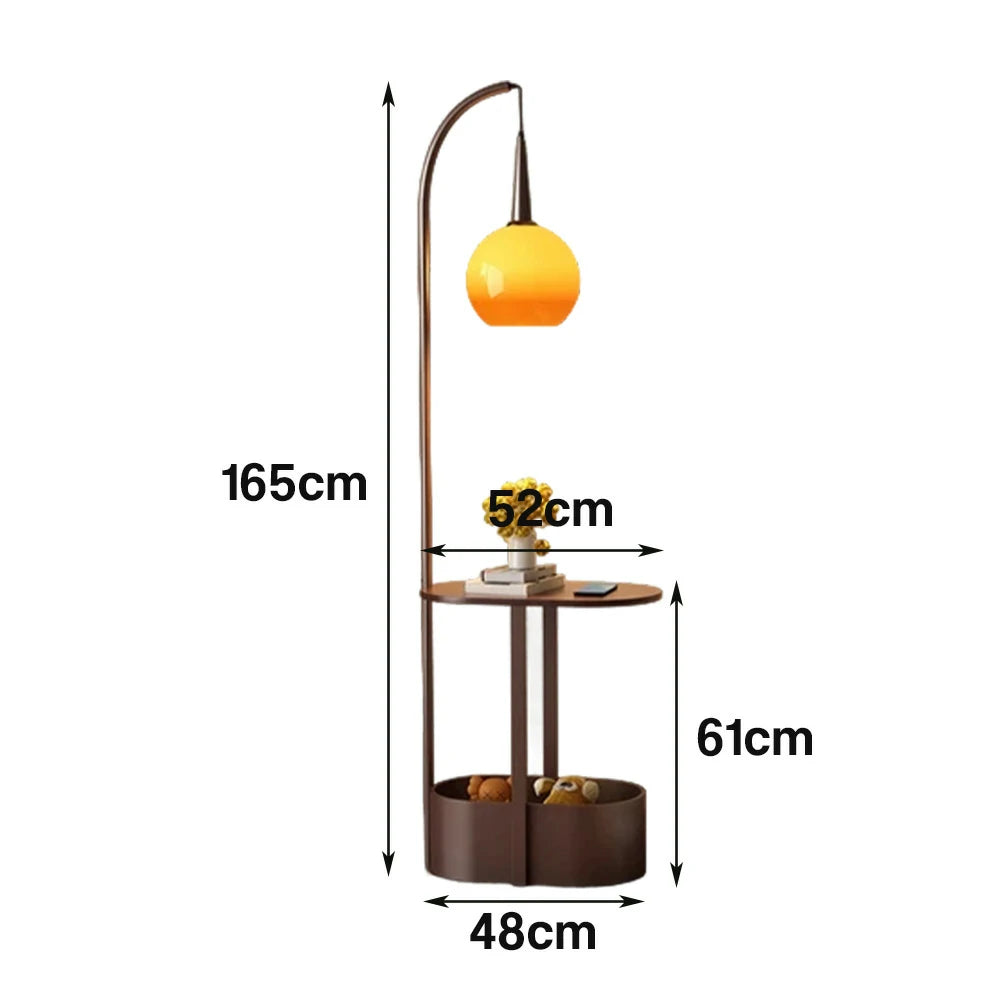 LIVARA Floor Lamp Wireless Charging Soft Lighting Solid Wood & Iron Frame Dual Storage Design - Coffee