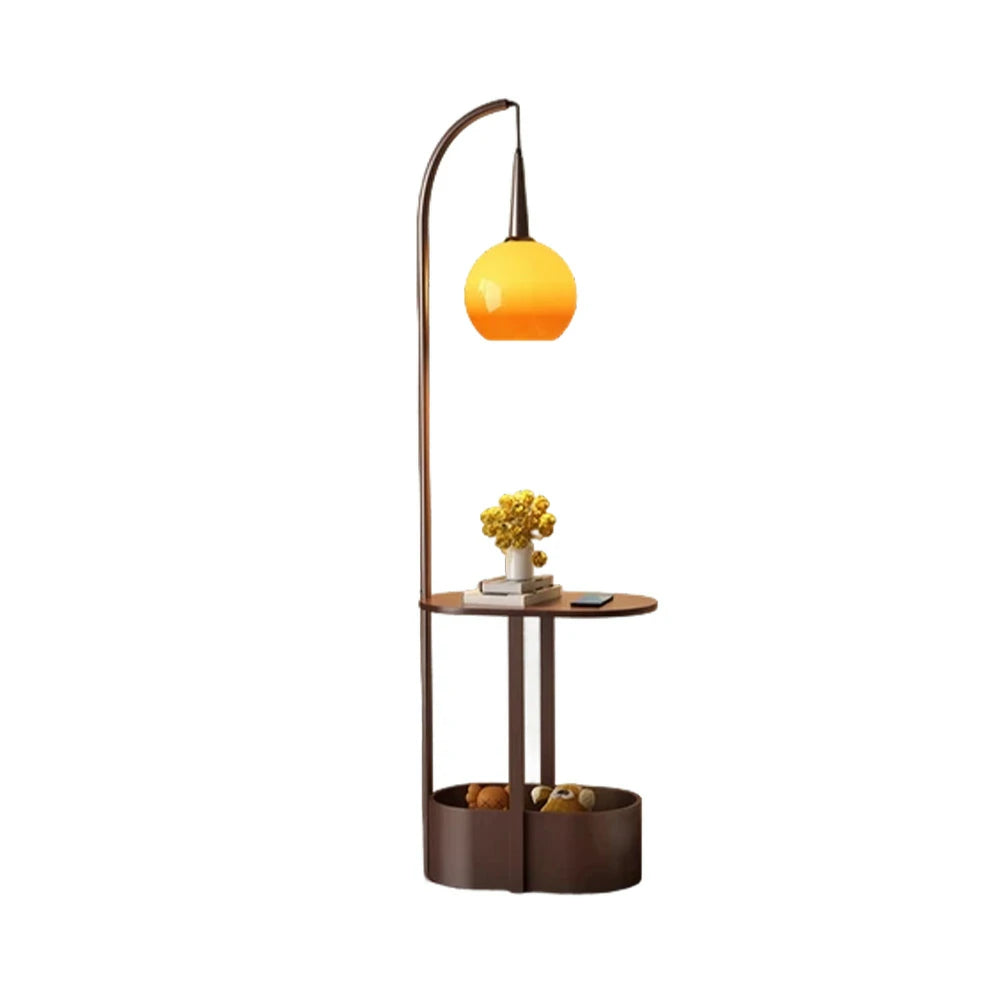 LIVARA Floor Lamp Wireless Charging Soft Lighting Solid Wood & Iron Frame Dual Storage Design - Coffee