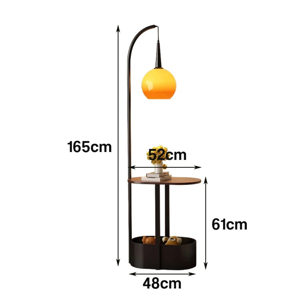 LIVARA Floor Lamp Wireless Charging Soft Lighting Solid Wood & Iron Frame Dual Storage Design - Black
