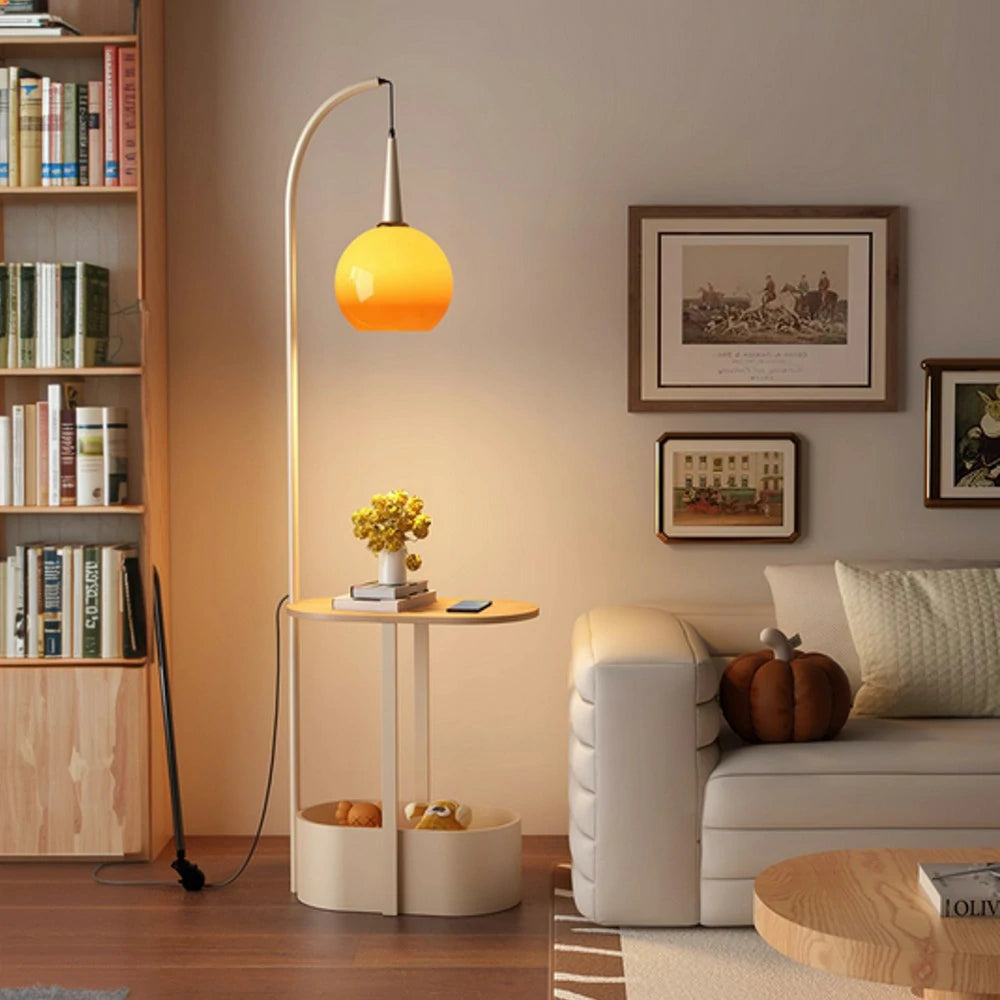 LIVARA Floor Lamp Wireless Charging Soft Lighting Solid Wood & Iron Frame Dual Storage Design - White