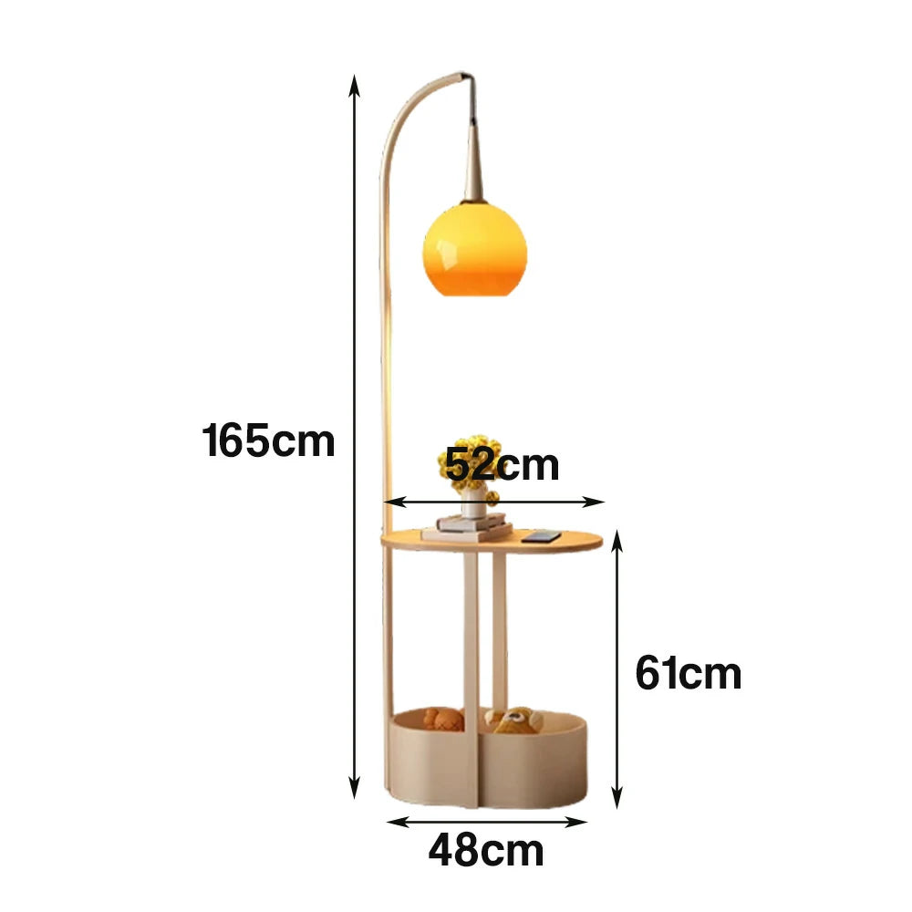 LIVARA Floor Lamp Wireless Charging Soft Lighting Solid Wood & Iron Frame Dual Storage Design - White