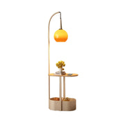 LIVARA Floor Lamp Wireless Charging Soft Lighting Solid Wood & Iron Frame Dual Storage Design - White