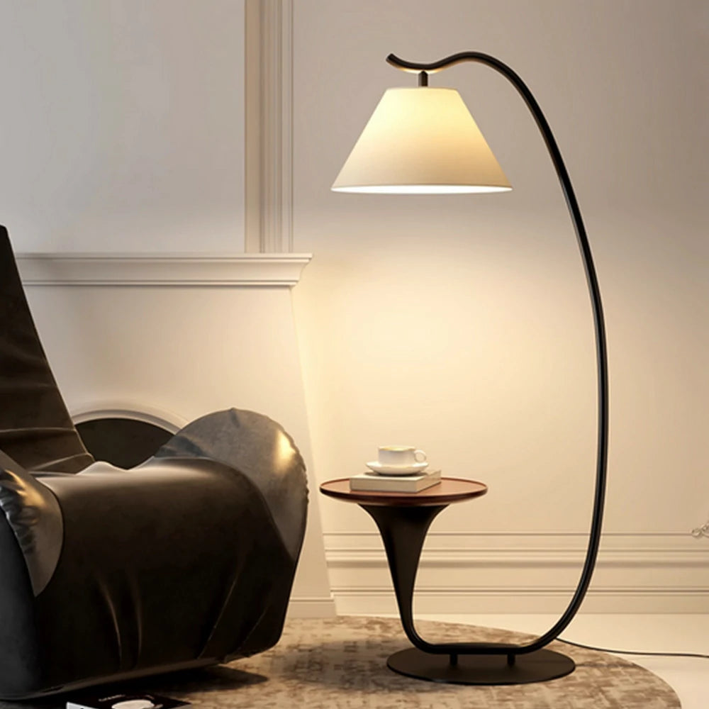 LIVARA Floor Lamp Soft Light Foot Switch Iron Frame Walnut Look for Living Room Bedroom