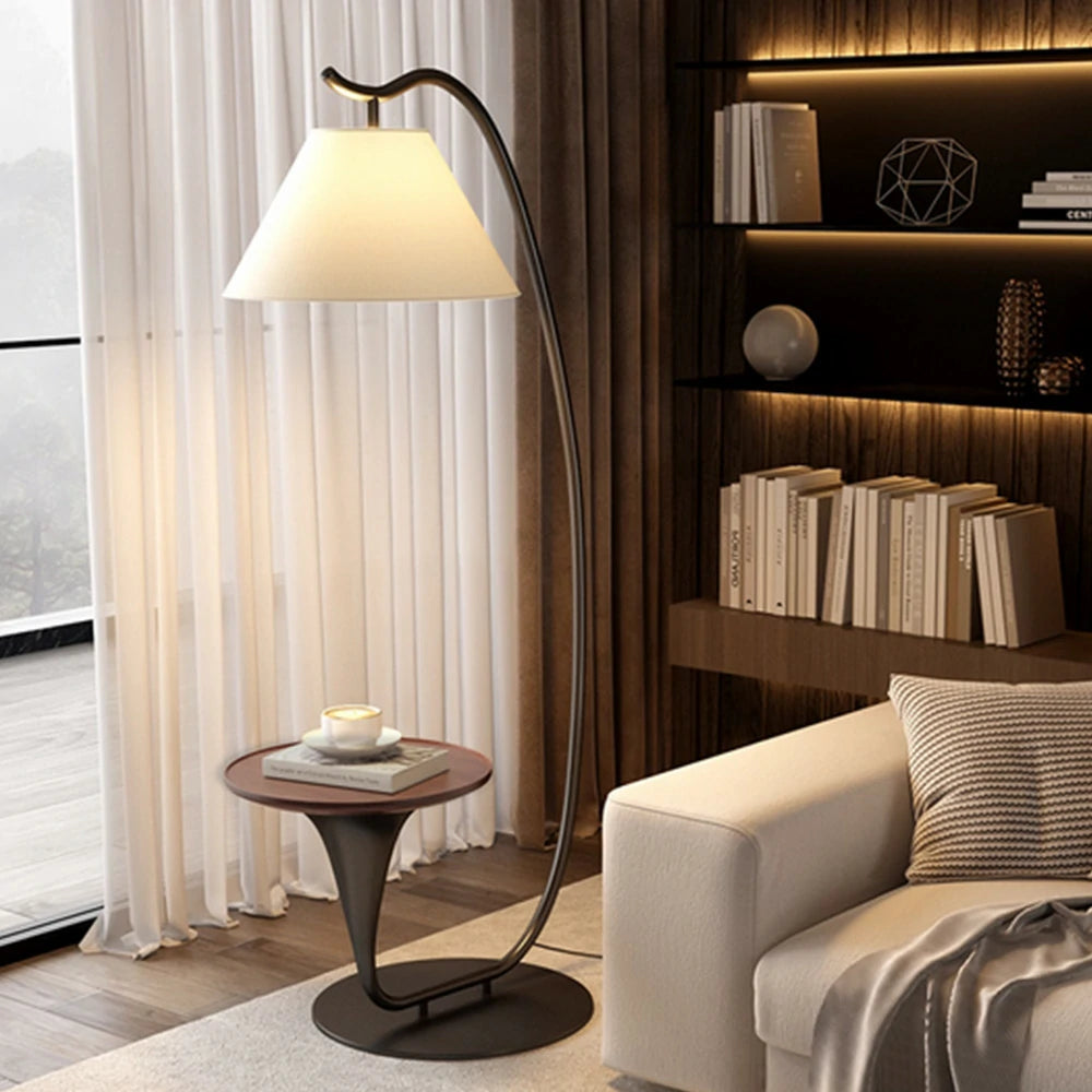 LIVARA Floor Lamp Soft Light Foot Switch Iron Frame Walnut Look for Living Room Bedroom