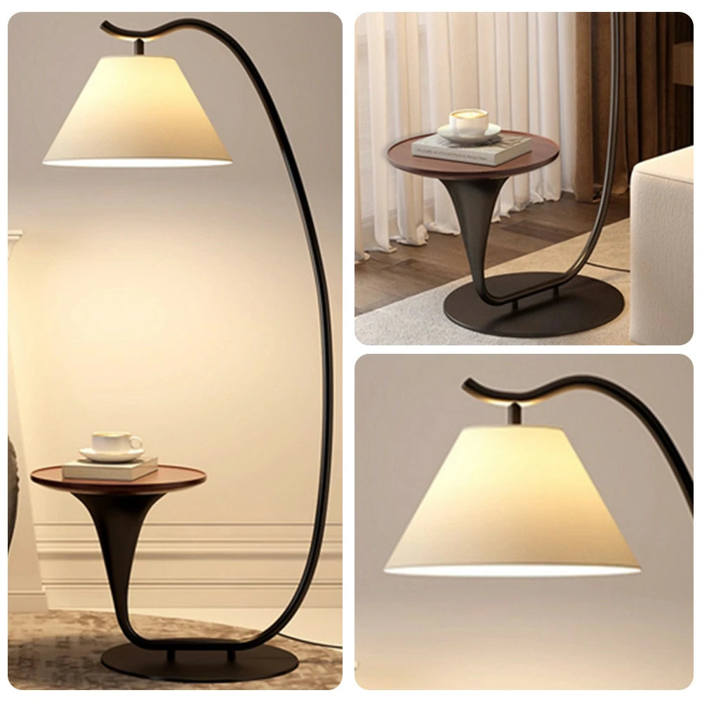 LIVARA Floor Lamp Soft Light Foot Switch Iron Frame Walnut Look for Living Room Bedroom