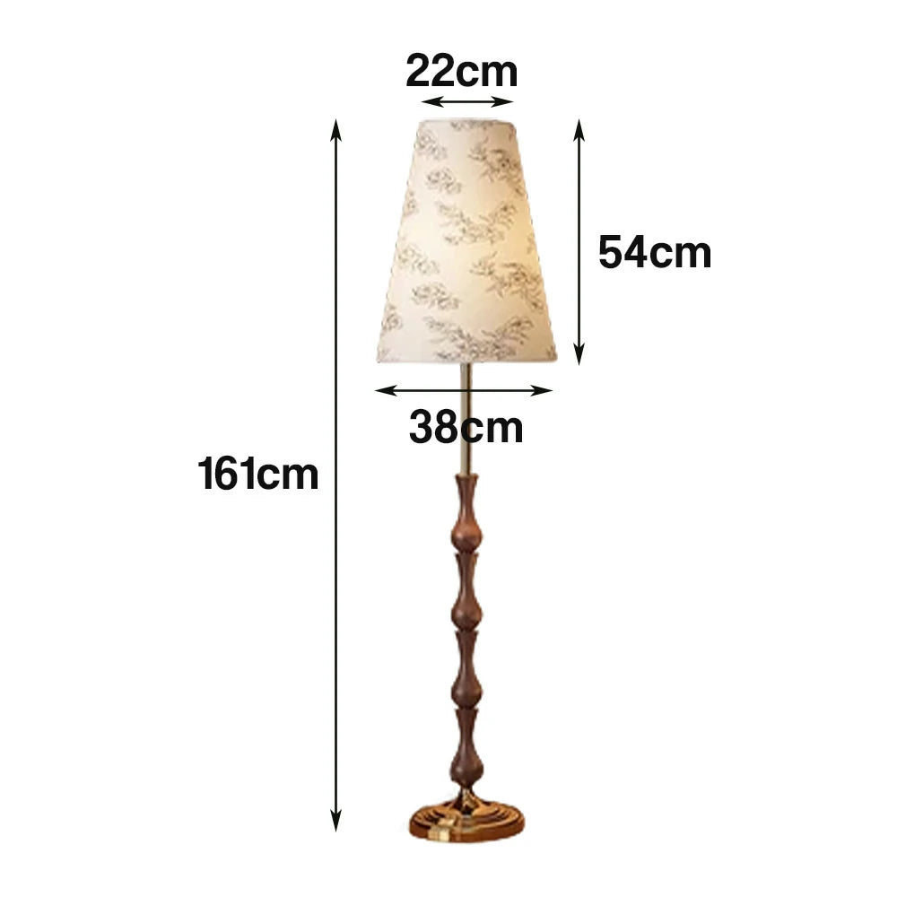 LIVARA Floor Lamp Three-Mode Lighting Solid Wood Body Floral Fabric Shade Tip-Resistant Base
