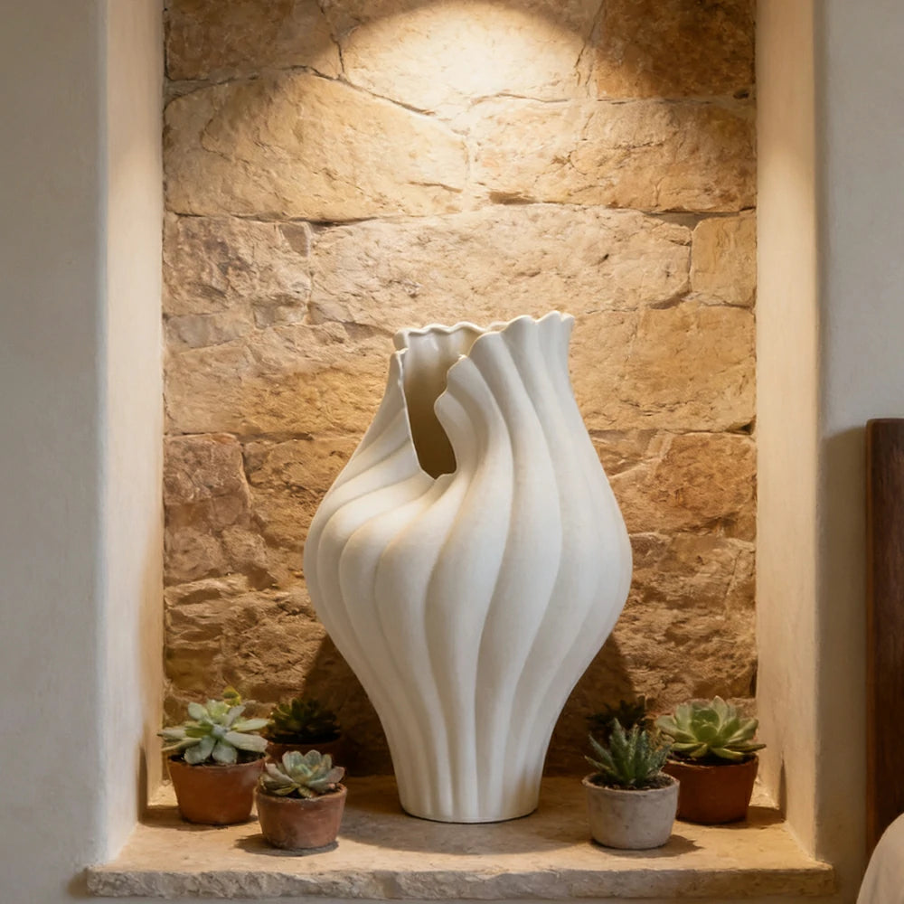 LIVARA Ceramic Vase Ornament Abstract Aesthetic Decorative Display Matte Ceramic Handcrafted Textured Finish