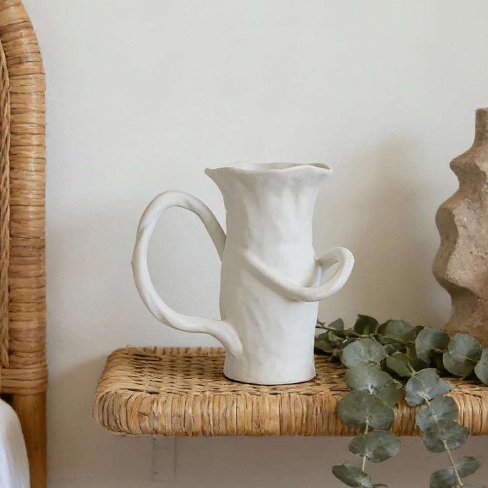 LIVARA Ceramic Vase Ornament Abstract Form Artistic Home Display Matte Ceramic Handcrafted Stone-Texture Design