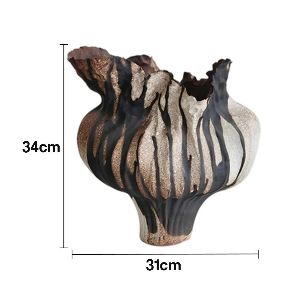 LIVARA Ceramic Vase Ornament Dried Rose Form Artistic Home Decor Matte Ceramic Handcrafted Stone-Texture Finish