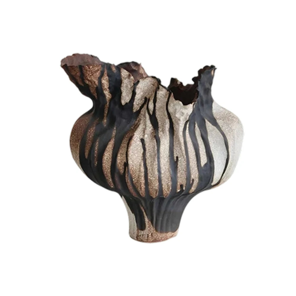 LIVARA Ceramic Vase Ornament Dried Rose Form Artistic Home Decor Matte Ceramic Handcrafted Stone-Texture Finish