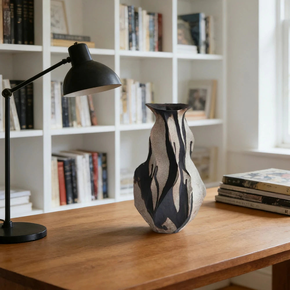 LIVARA Ceramic Vase Ornament Dried Rose Motif Decorative Display Matte Ceramic Handcrafted Textured Finish