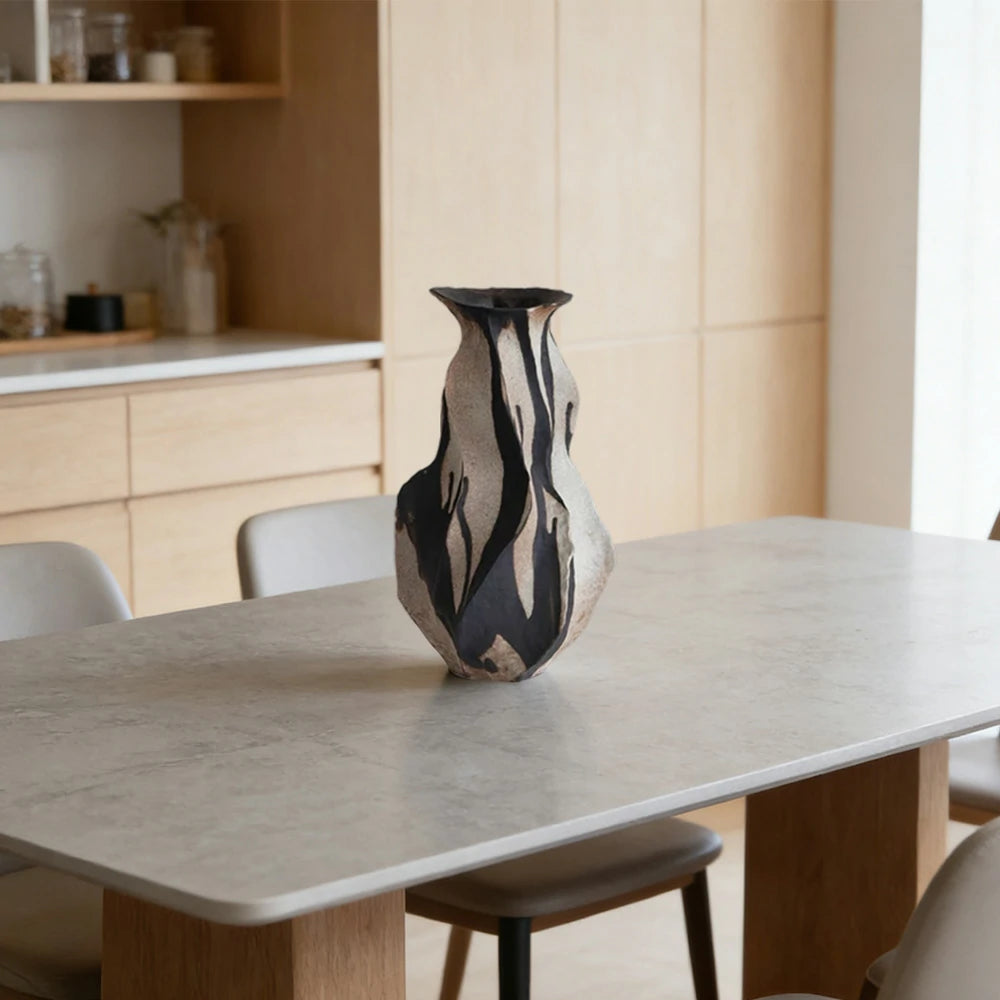 LIVARA Ceramic Vase Ornament Dried Rose Motif Decorative Display Matte Ceramic Handcrafted Textured Finish