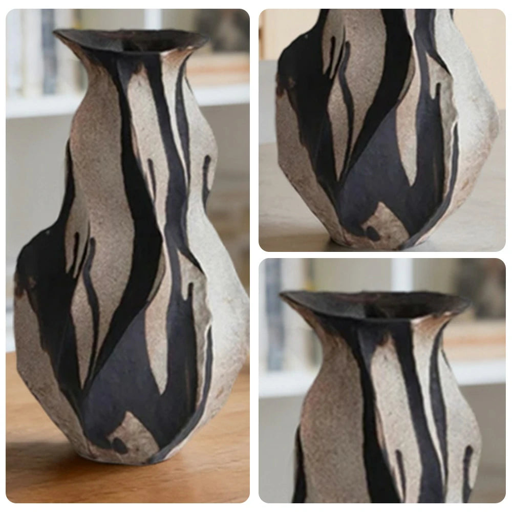 LIVARA Ceramic Vase Ornament Dried Rose Motif Decorative Display Matte Ceramic Handcrafted Textured Finish