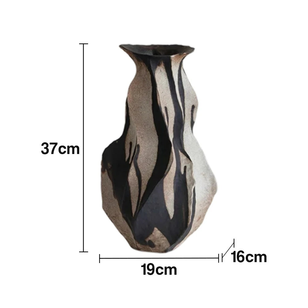 LIVARA Ceramic Vase Ornament Dried Rose Motif Decorative Display Matte Ceramic Handcrafted Textured Finish