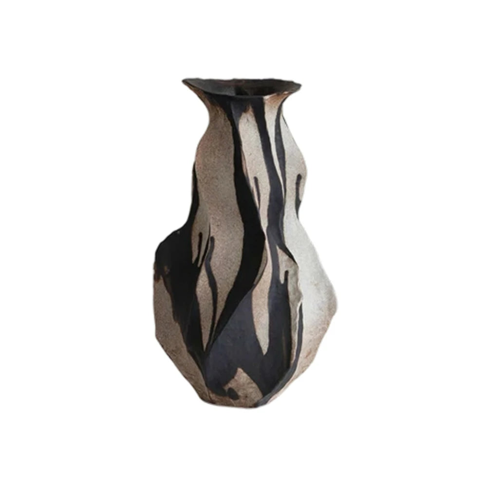 LIVARA Ceramic Vase Ornament Dried Rose Motif Decorative Display Matte Ceramic Handcrafted Textured Finish