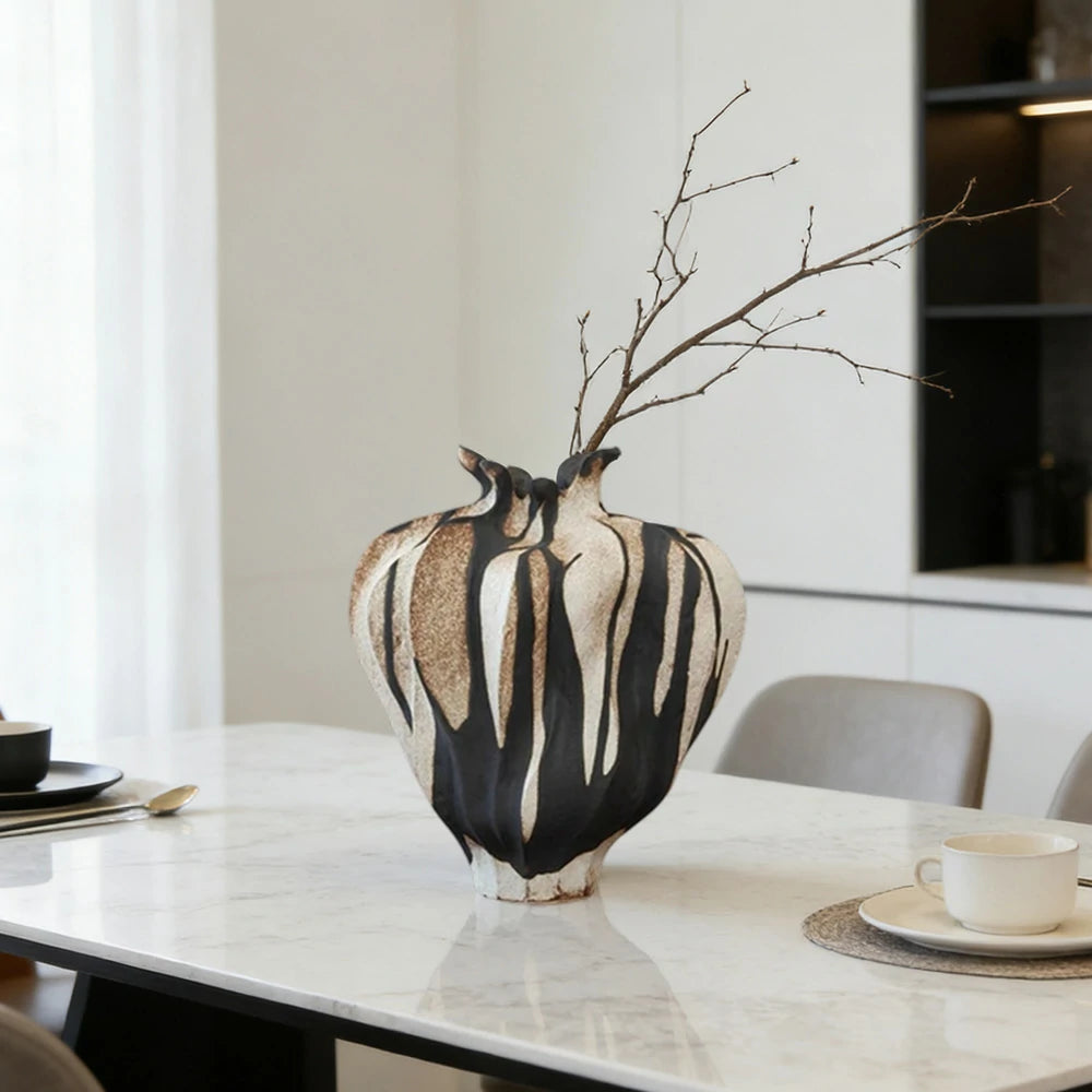 LIVARA Ceramic Vase Ornament Sculpted Dried Rose Form Artistic Home Display Matte Ceramic Handcrafted Stone-Texture Design