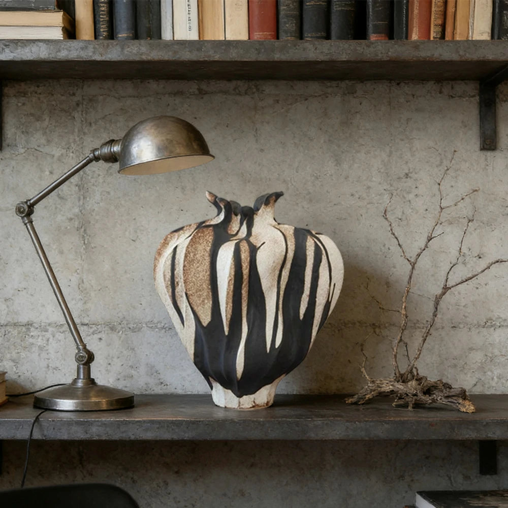 LIVARA Ceramic Vase Ornament Sculpted Dried Rose Form Artistic Home Display Matte Ceramic Handcrafted Stone-Texture Design