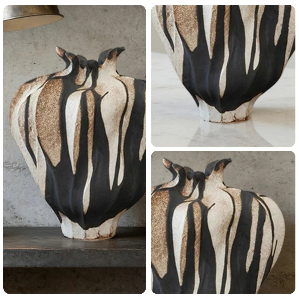 LIVARA Ceramic Vase Ornament Sculpted Dried Rose Form Artistic Home Display Matte Ceramic Handcrafted Stone-Texture Design