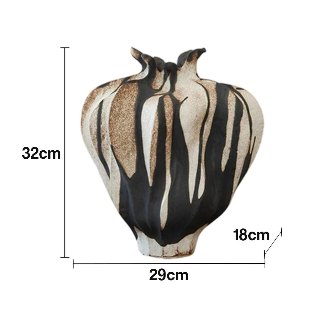 LIVARA Ceramic Vase Ornament Sculpted Dried Rose Form Artistic Home Display Matte Ceramic Handcrafted Stone-Texture Design