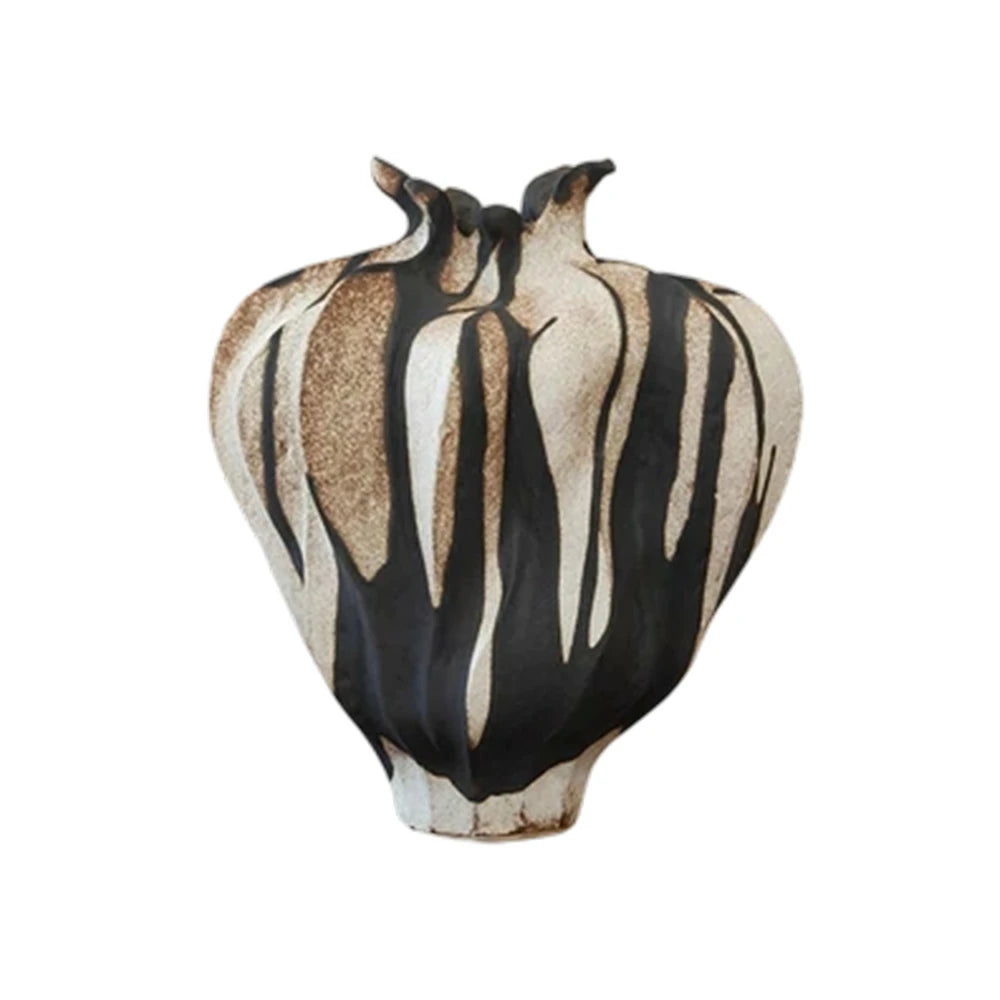 LIVARA Ceramic Vase Ornament Sculpted Dried Rose Form Artistic Home Display Matte Ceramic Handcrafted Stone-Texture Design