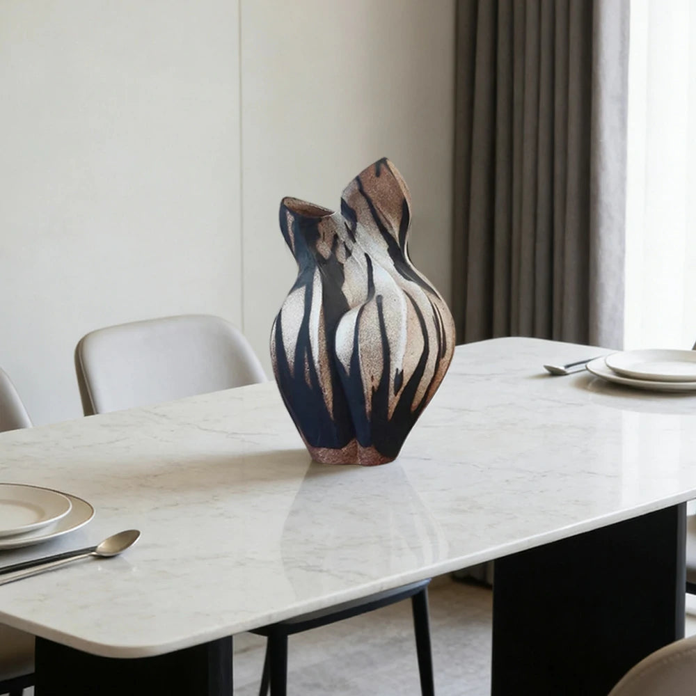 LIVARA Ceramic Vase Ornament Withered Rose Sculpture Artistic Display Matte Ceramic Handcrafted Stone-Texture Finish