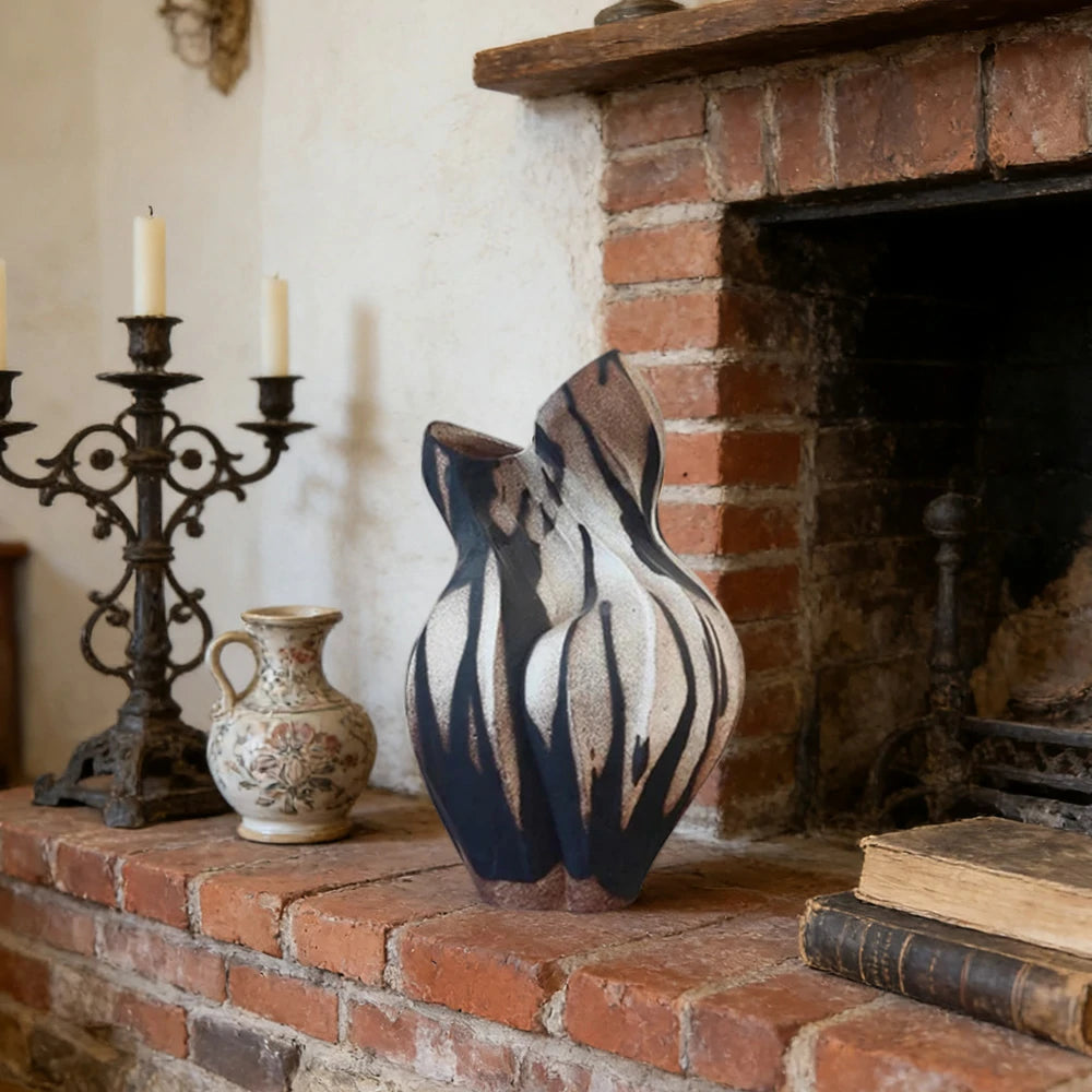 LIVARA Ceramic Vase Ornament Withered Rose Sculpture Artistic Display Matte Ceramic Handcrafted Stone-Texture Finish