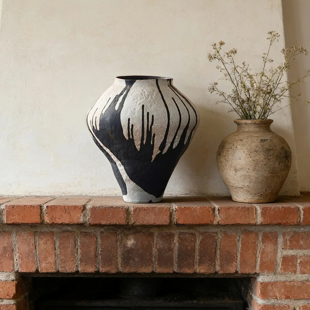 LIVARA Ceramic Vase Ornament Faded Rose Motif Artistic Home Display Matte Ceramic Handcrafted Textured Finish