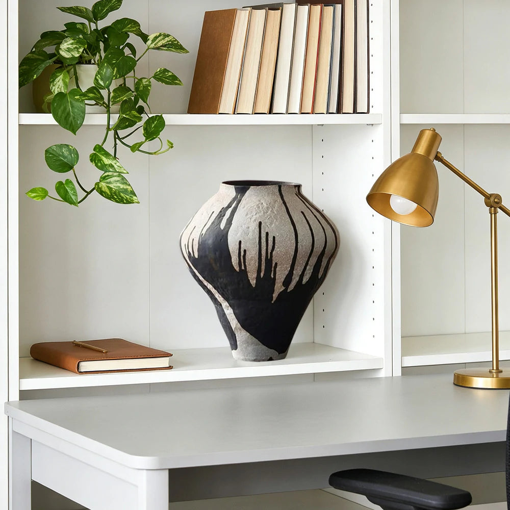 LIVARA Ceramic Vase Ornament Faded Rose Motif Artistic Home Display Matte Ceramic Handcrafted Textured Finish