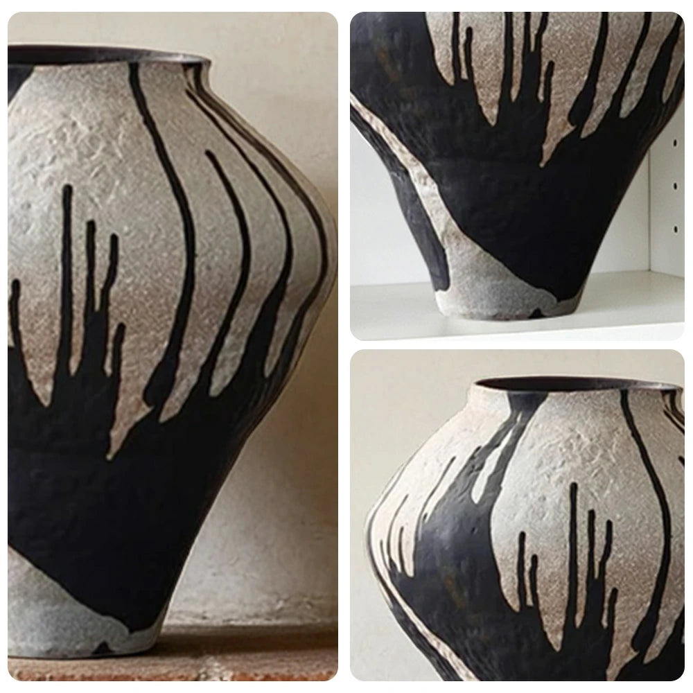 LIVARA Ceramic Vase Ornament Faded Rose Motif Artistic Home Display Matte Ceramic Handcrafted Textured Finish