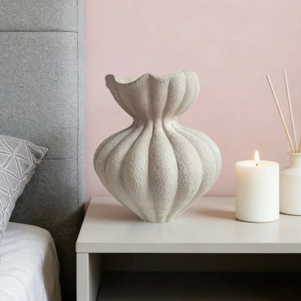 LIVARA Ceramic Vase Ornament 24cm Outer Opening Decorative Art Object Matte Ceramic Handcrafted Stone-Texture Design
