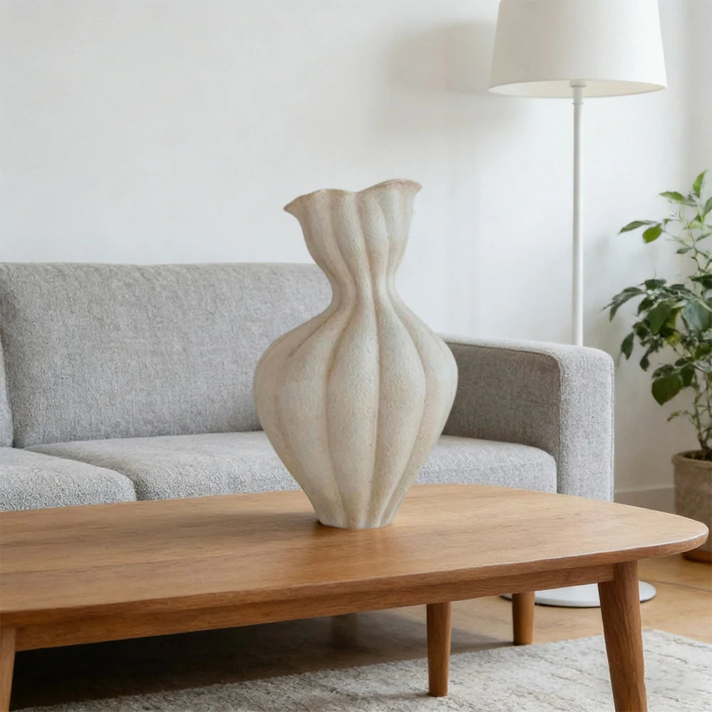 LIVARA Ceramic Vase Ornament 15cm Outer Opening Decorative Art Object Matte Ceramic Handcrafted Stone-Texture Design - White