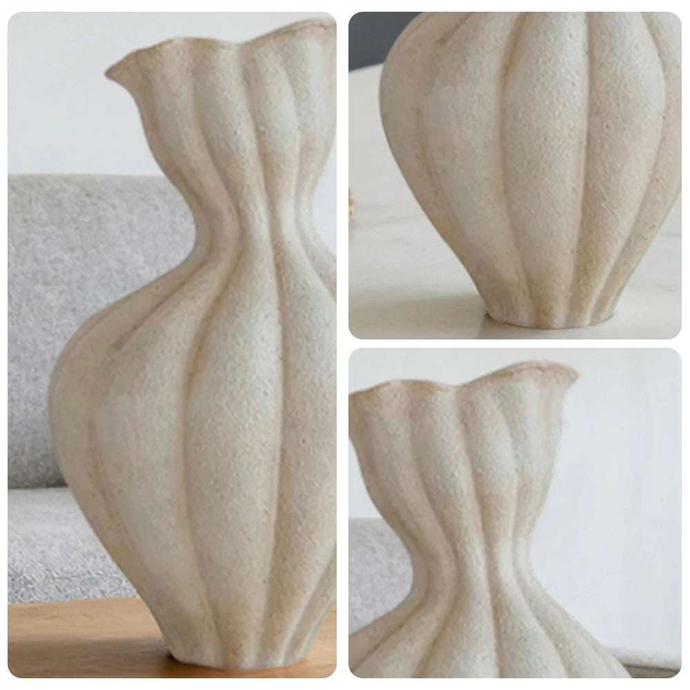 LIVARA Ceramic Vase Ornament 15cm Outer Opening Decorative Art Object Matte Ceramic Handcrafted Stone-Texture Design - White